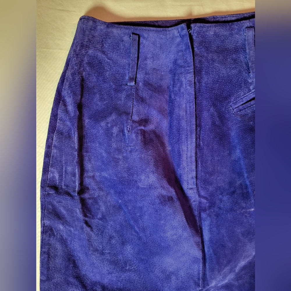 Suede Leather Blue Skirt Size 7/8 - Picture 6 of 8